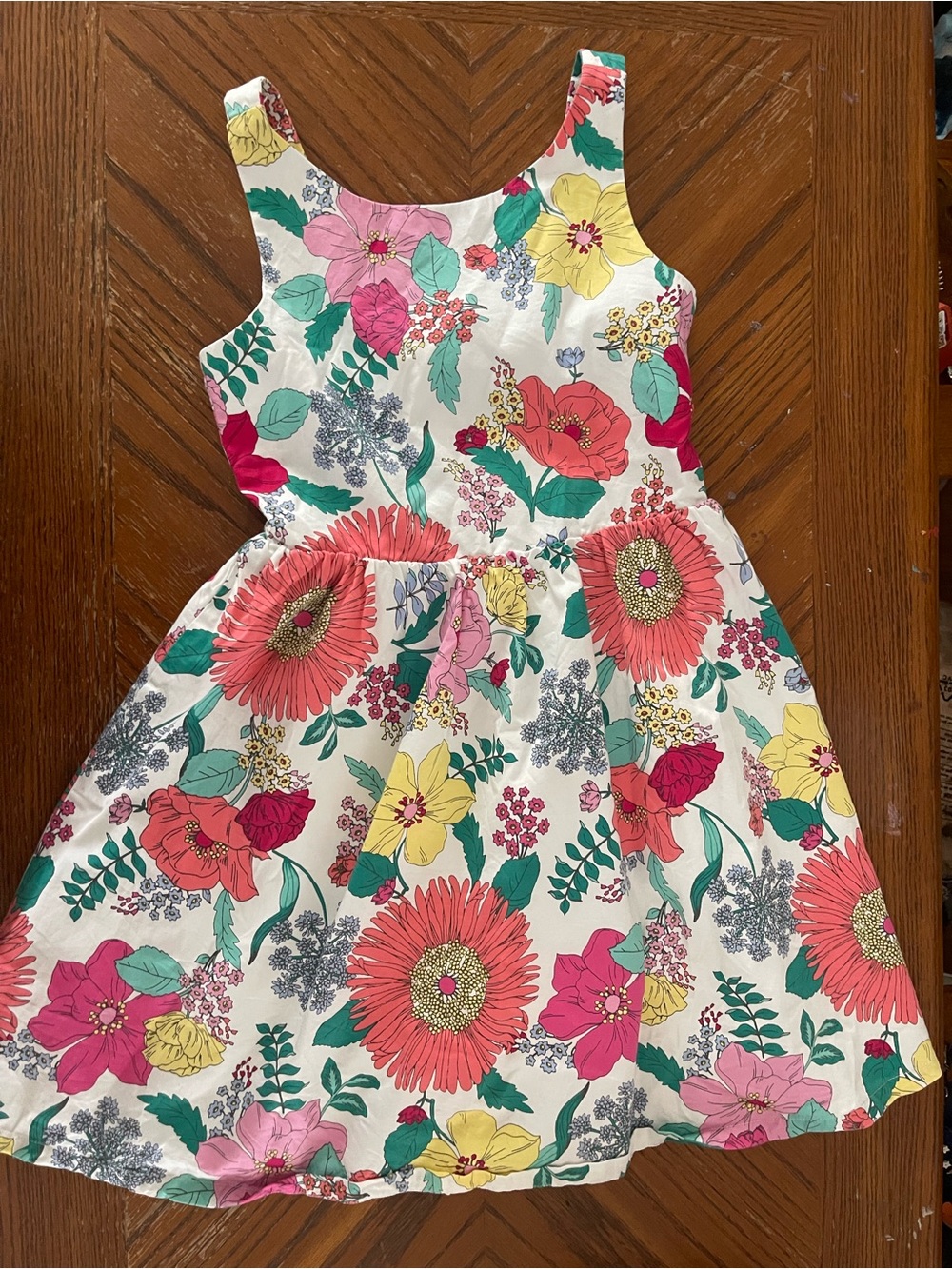 Crazy 8 White Floral Dress with Coral, Pink, Yellow and Green